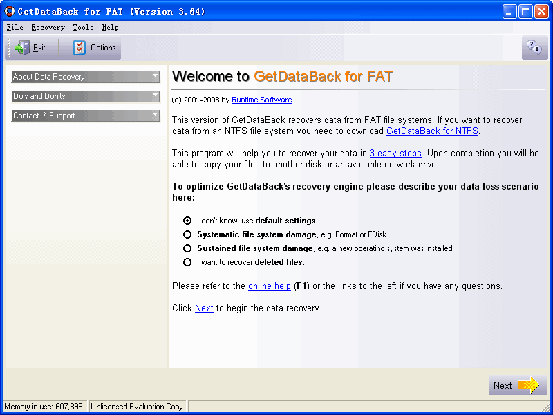 删除恢复 Runtime GetDataBack for FAT v4.33 英文绿色特别版
